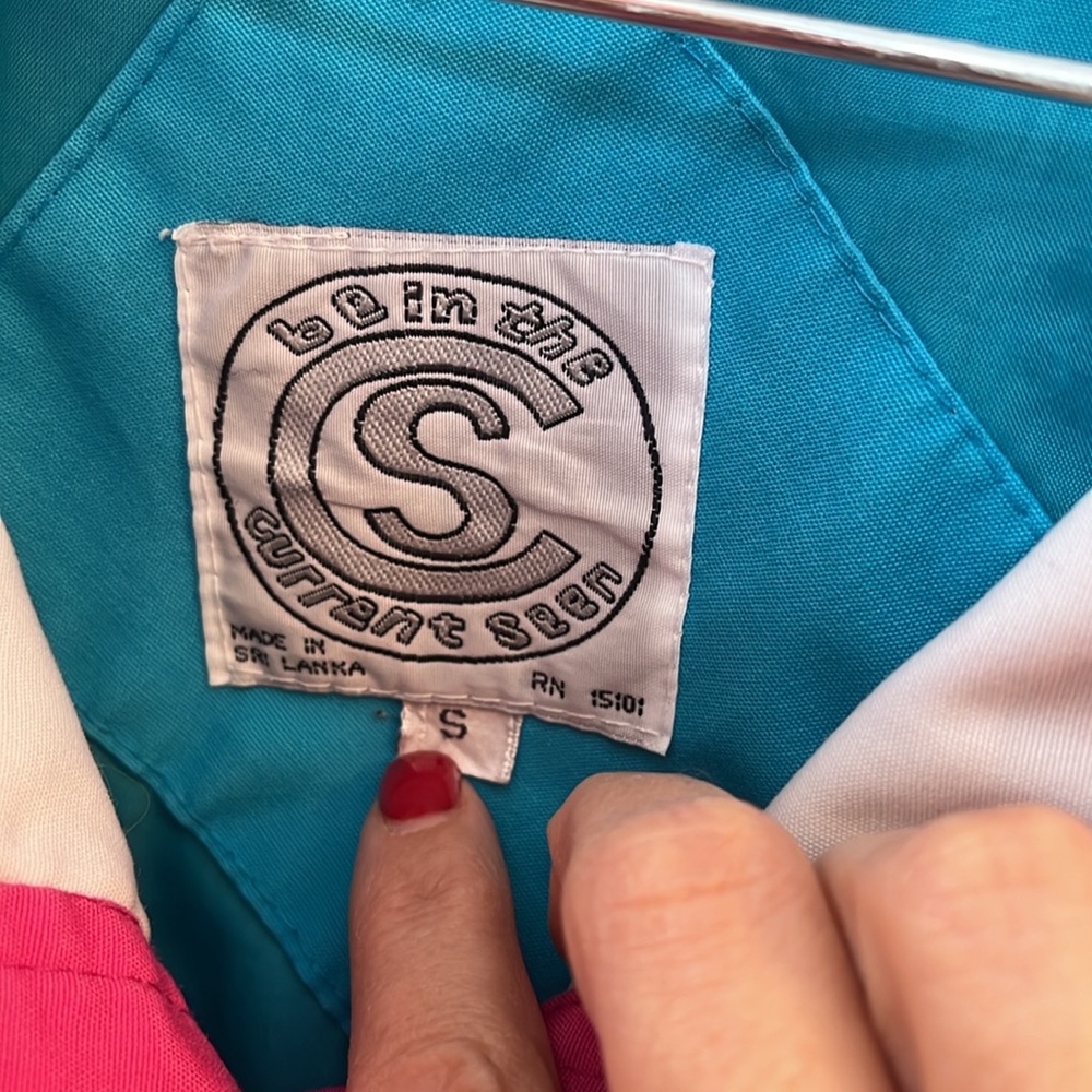 Vintage color block jacket pink blue white piping snap closure small - Picture 14 of 16